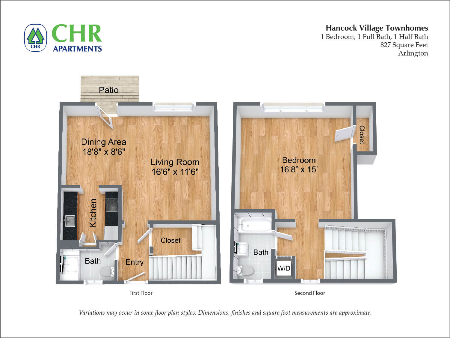 Hancock Village Townhome Apartment - 827 SQ FT 1 Bed/1.5 Bath