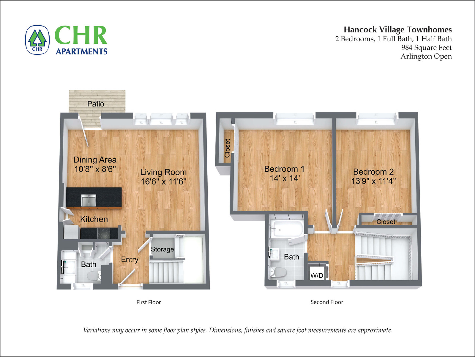 Hancock Village Townhome Apartment - 984 SQ FT 2 Bed/1.5 Bath