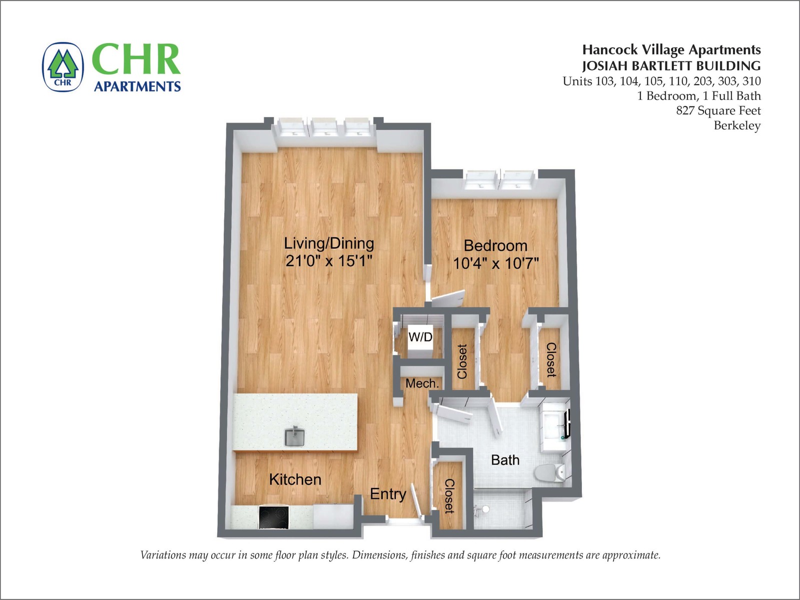 The Bartlett at Hancock Village - 1 Bedroom 827 SF