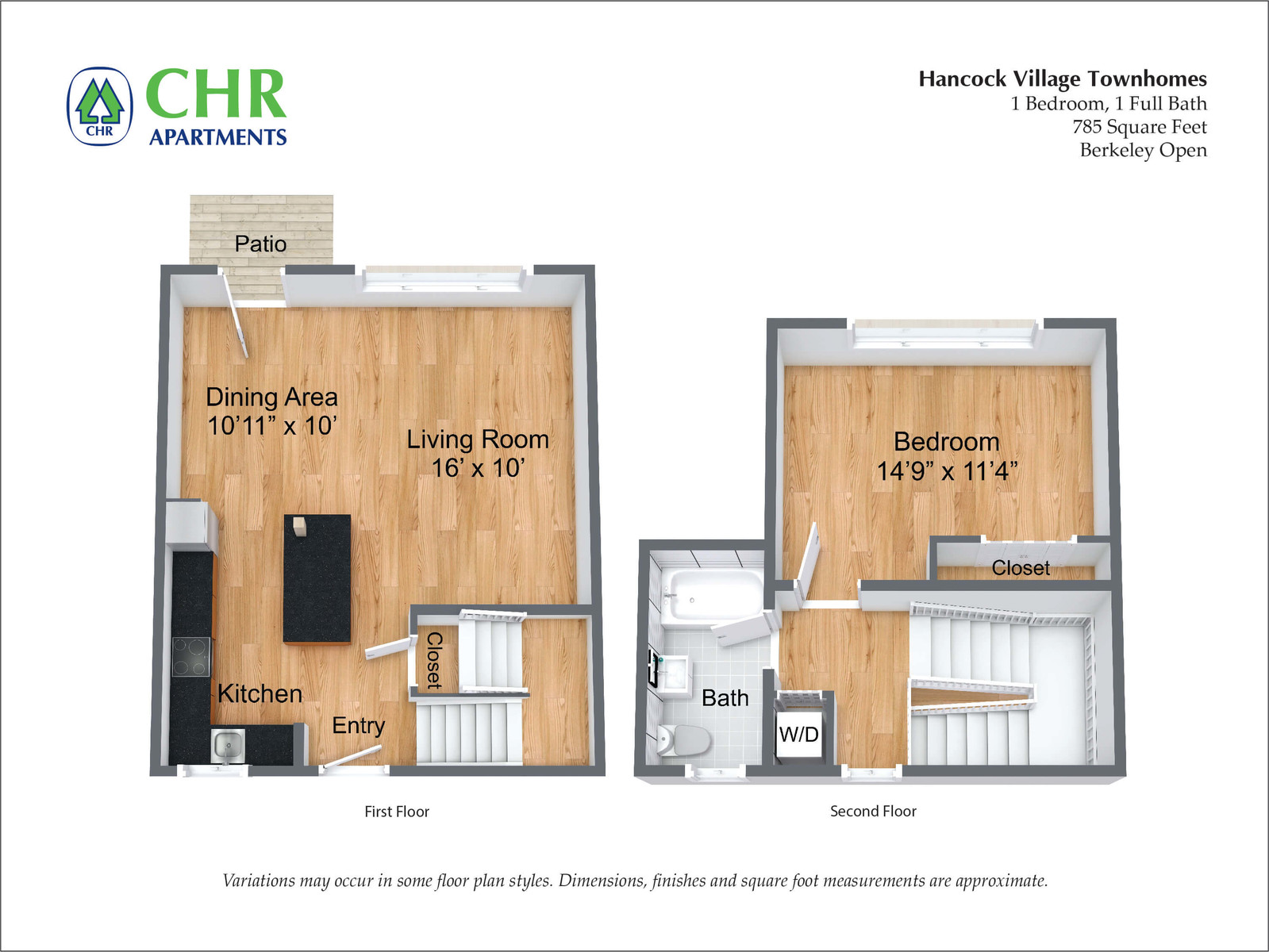 Hancock Village Townhome Apartment - 785 SQ FT 1 Bed/1 Bath