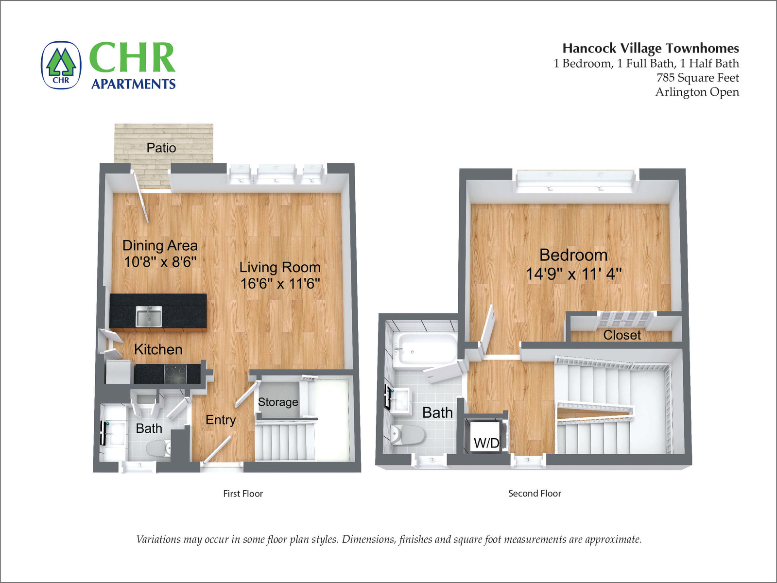 Hancock Village Townhome Apartment - 785 SQ FT 1 Bed/1.5 Bath