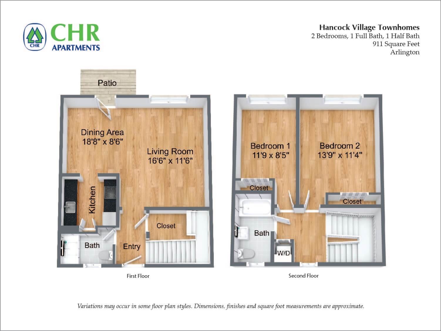 Hancock Village Townhome Apartment - 911 SQ FT 1 Bed/1.5 Bath